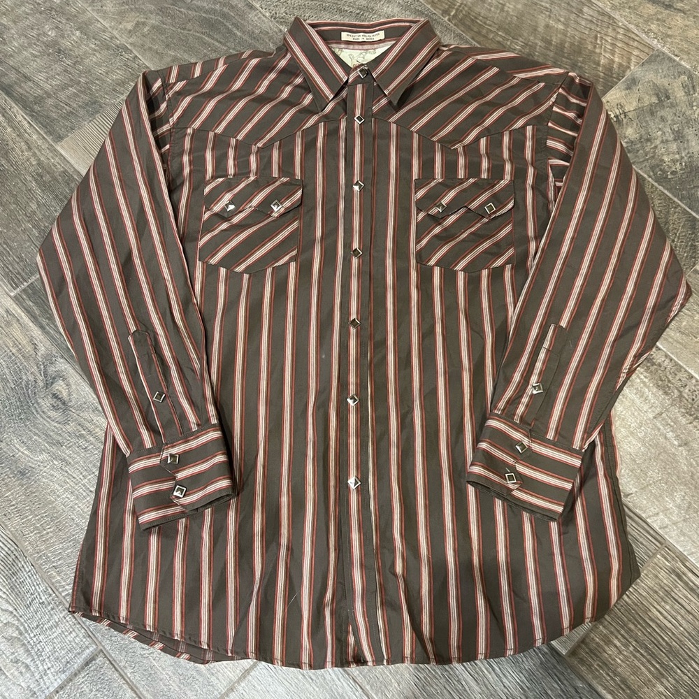 VTG Maxini Men Button Up Diamond Studded Pearl Snap Buttons Striped Size 2XL
